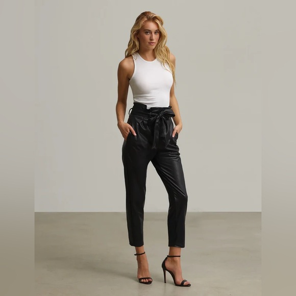 Commando Faux Leather Paperbag Tie Waist Tapered Leg Pants Black Small S - Picture 1 of 14